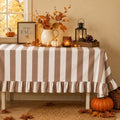 JarThenaAMCS Ruffle Tablecloth Table Cloth Beige Brown Striped Rectangle Decorative Table Cover for Baby Shower Home Kitchen Farmhouse Party Wedding Decor, 55 x 70 Inch by JarThenaAMCS