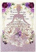 5.12 x7.28 inch 50PCS Purple Glitter Quinceanera Invitations Kit Laser Cut Hollow Girl Princess Quinceañera Invitations with Envelopes for Quinceanera Bridal Shower Invite by KUCHYNEE