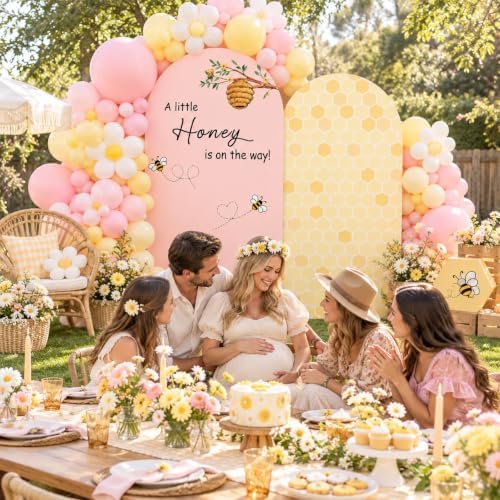 Honey Bee Arch Backdrop Cover Set of 2 BeeTheme Baby Shower Spandex Arch Covers for Gender Reveal Baptism Birthday Party Decoration (Pink,6FT & 5FT) - Image 6