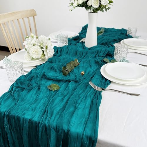 12 Pack Cheesecloth Table Runner, Runner Gauze Boho Wedding Decor Romantic Table Runner for Wedding Birthday Party(35" x 118")(Peacock Blue) - Image 6