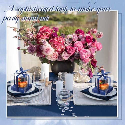 Thenshop 50 Pcs Clear Cupcake Boxes Individual 3.5 Inch, Navy Blue - Image 4