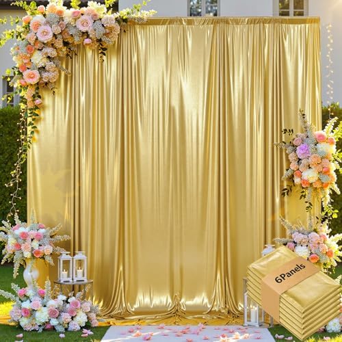 leegleri 30x10ft Thick Gold Glitter Backdrop Curtain Panels for Parties, Wrinkle Free Sparking Sequin Backdrop Drapes, 6 Panels 5x10ft Shimmer Photo Back Drop Cloth for Wedding Birthday Photography by LeegleriTableSkirt