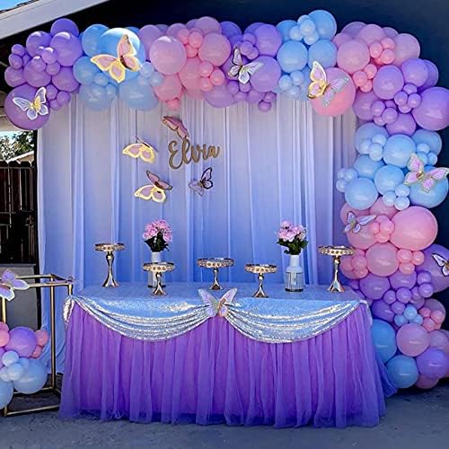 Suppromo Purple Tulle Table Skirt Tutu Table Cloth for Rectangle Tables or Round Tables for Baby Shower Girl Mermaid Birthday Party Wedding Cake Dessert Home Decoration(L14(ft) H 30in, Purple) - Image 2