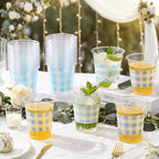 100 Pcs Blue Gingham Plastic Cups for Party Supplies, 12 oz - Image 6