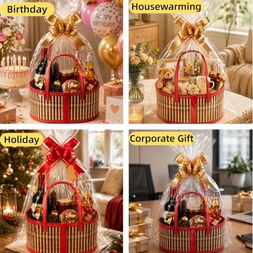 6 Set Bamboo Baskets for Gifts Empty, Foldable Woven Gift Basket Empty - Image 4