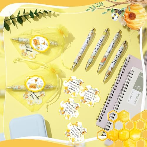 Chuangdi 50 Sets Baby Shower Favors Gifts for Guests Includes 50 Pcs Ballpoint Pens, Thank You Cards and Organza Bags(Bee) - Image 3