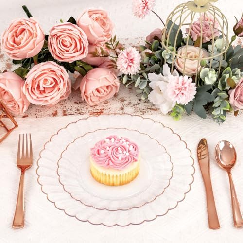 YOUBET 60PCS Rose Gold Plastic Plates for Party Wedding Baby Shower - Image 3