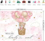 10x6.5FT Baby Shower Backdrop We Can Bearly Wait Pink Bear Hot Air Balloon Photography Background Newborn Baby Shower Party Decorations Banner Photo Booth Props - Image 2