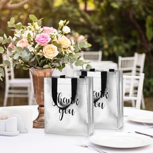 Fumete 100 Pcs Silver Glossy Thank You Gift Bag with Handles - Image 5