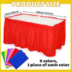Mixweer 6 Pcs Assorted Color Plastic Table Skirts 14ft x 29in Neon Party Desk Curtain Skirt for Rectangle Round Table Cloth Teacher Desk Wedding Banquet Dinning Pleated disposable Ruffled - Image 2