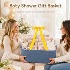 OIASKET Large Empty Cotton Rope Gift Basket with Handles, 16.5"x12.6"x7" Decorative Woven Storage Basket with Gift Bag and Ribbon Set for Baby Shower, Toy Organizer for Kids, Dogs & Cats - Blue - Image 2