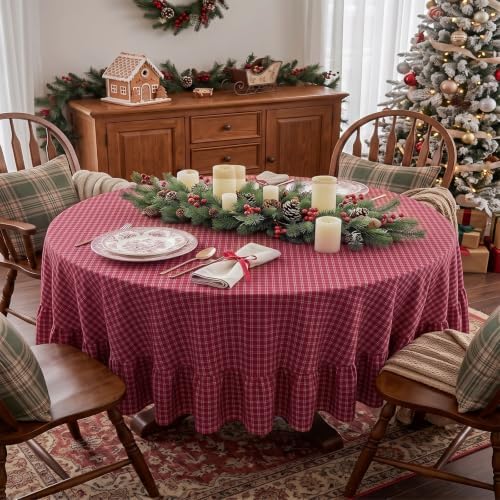 Eternal Beauty Red Plaid Ruffle Round Tablecloth 70 in - Image 2
