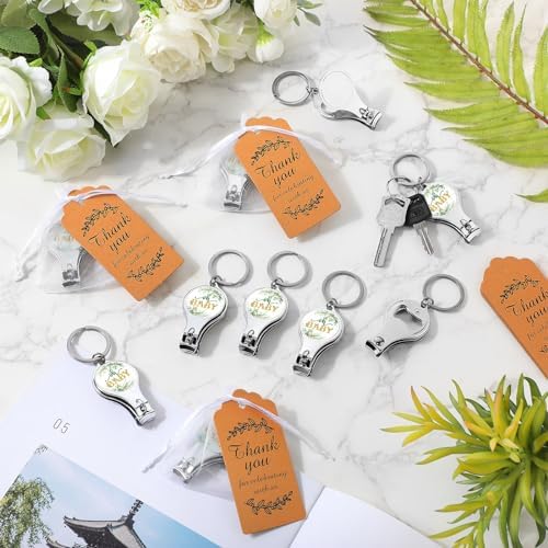 50 Sets Bottle Openers Baby Shower Return Favors for Guest Nail Clipper Bottle Opener Decorations with Thank You Tags Organza Bags for Baby Shower Gender Revel Party Souvenirs(Greenery) - Image 2