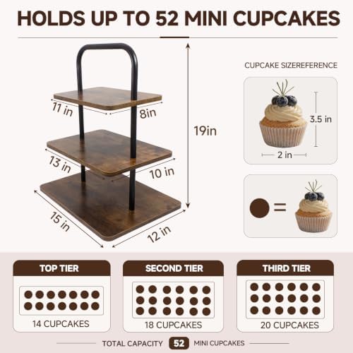Cupcake Stand, 3 Tier Large Wood Cupcake Stand for 50 Cupcakes - Image 5