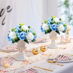 Sziqiqi Silk Rose Flower Balls for Table Centerpieces, Blue&White, 10Pcs - Image 2