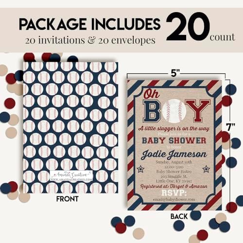 Amanda Creation Custom Baby Shower Invites Baseball Baby Shower Invitations 20 5x7 Custom Personalized Baseball Invites With Envelopes - Image 4