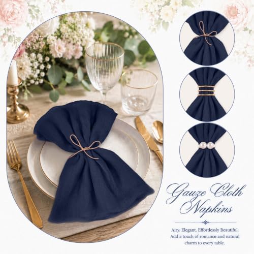 60Pack Navy Blue Cheesecloth Napkins Rustic Boho Gauze Napkins 20"x20" - Image 5