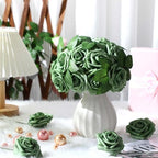 100 Pcs Artificial Foam Rose Flower Faux Bouquet Wedding Fake Rose Gift for Mother's Day Women DIY Bridal Shower Party Table Birthday Home Spring Decor (Elf Green) - Image 4
