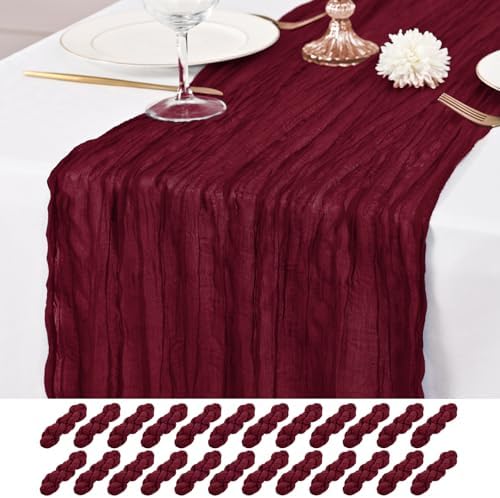 24 Pack Burgundy Table Runner 10Ft Cheesecloth Table Runner Rustic Gauze Table Runners Romantic Long Sheer Fabric Cheese Cloth Table Runners for Wedding Party Bridal Baby Shower by Lumaycens