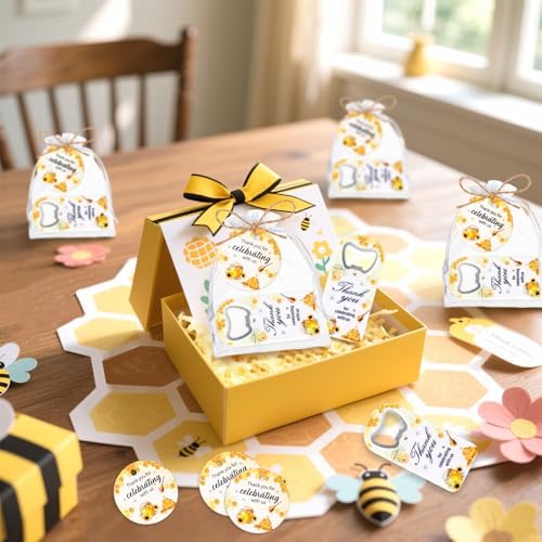 50Pcs Bee Baby Shower Bottle Opener Favors for Guests Cute Magnetic Handheld Bottle Openers with Organza Bags and Thank You Cards, for Gender Reveal Theme Party Decorations Rerurn Gift Souvenirs（Bee） - Image 4
