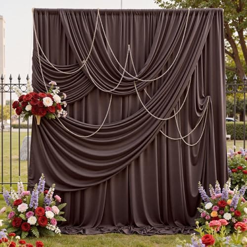 20x12 Coffee Brown Backdrop Curtains for Wedding Party 4 Panels 5×12FT Tall by LeegleriTableSkirt