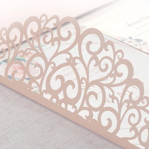 50PCS Pink Laser Cut Wedding Invitation with Envelopes and Rsvp Cards - Image 5