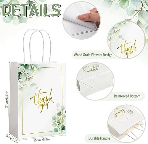 Colarr 60 Pack Thank You Gift Bags with Tissue Paper Gold Thank You Paper Bags with Handles Greenery Gift Pouches for Wedding Birthday Baby Shower Party Favor Supplies,8.2 x 5.9 x 3.1 Inch (Greenery) - Image 3