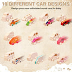Hiboom 75 Pcs Baby Shower Wood DIY Print Car Set, Brown, Simple Drawing - Image 3