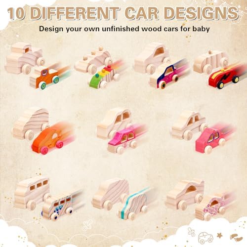 Hiboom 75 Pcs Baby Shower Wood DIY Print Car Set, Brown, Simple Drawing - Image 3
