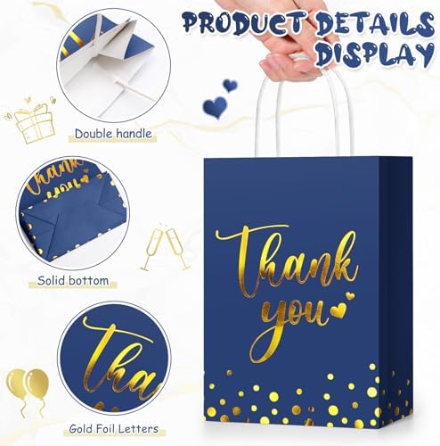 Tinlade 30 Pcs Thank You Gift Bags Small with Tissue,Dark Blue - Image 6