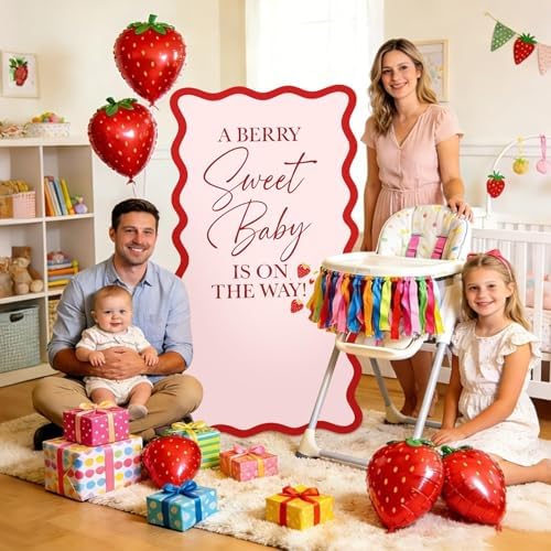 5.45FT A Berry Sweet Baby is On The Way Scalloped Stand-up Backdrop - Image 4