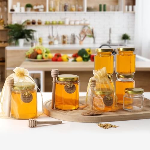 4 oz Hexagon Glass Honey Jars 30 Pack, Gold Lids with Dipper & Jute - Image 5