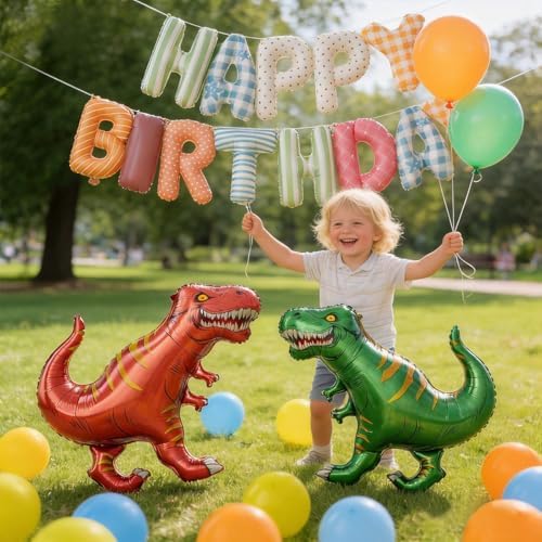 60 PCS Dinosaur Happy Birthday Foil Balloon Decoration Kit, T-Rex, Triceratops, Ankylosaurus Assembleable Inflatable Standing Mylar Balloons with Birthday Banner for Kids Boys Party Decor - Image 6