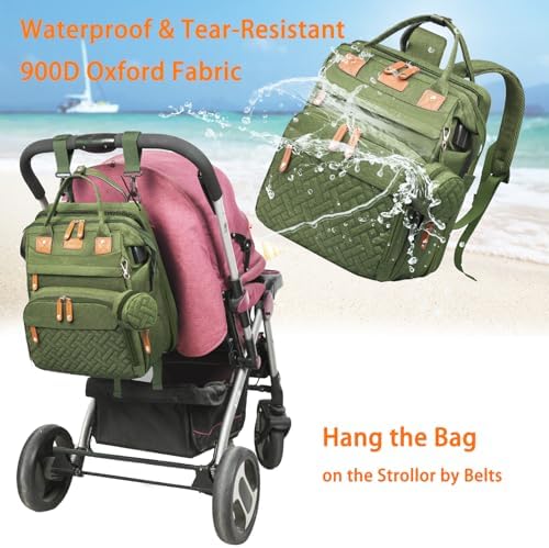 Astro alan Baby Diaper Bags with Changing Station, Waterproof Diaper Bag Backpack for Moms Dads with USB Charging Port, Baby Shower Gifts, Large Capacity diaper backpack, Green - Image 4