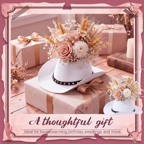 Didaey 6PCS 7.4in Cowboy Hat Vase Western Centerpieces, Star Belt, White - Image 7