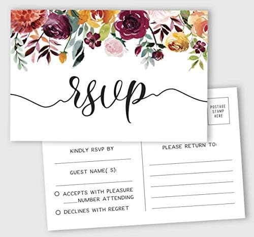 RSVP Postcards (Set of 50) 4"X6" Blank with Mailing Side,RSVP Reply Response Cards for Wedding Floral Script Style Print Return Cards by Inkdotpot