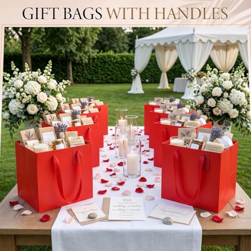 Windyun 50 Pcs Square Paper Gift Bags with Handle 10 x 10 x 10'' Large Favor Bag with DIY Thank You Tag for Wedding Christmas Bridal Shower Bridesmaid Birthday Party (Red) - Image 3