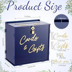 BreezeHug Navy Blue Acrylic Wedding Card Box with Slot and Lock, Graduation Money Gift Box with DIY Letters cards Gifts/Thank You Letters, Funeral, Quinceanera, Retirement Birthday (Medium) - Image 2