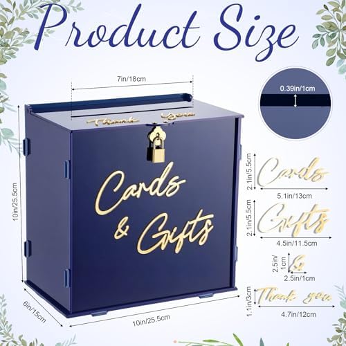 BreezeHug Navy Blue Acrylic Wedding Card Box with Slot and Lock, Graduation Money Gift Box with DIY Letters cards Gifts/Thank You Letters, Funeral, Quinceanera, Retirement Birthday (Medium) - Image 2