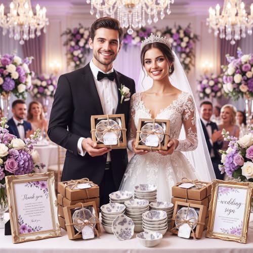 Teenyyou 50 Pack Wedding Favors Small Ceramic Bowls Purple Floral - Image 5