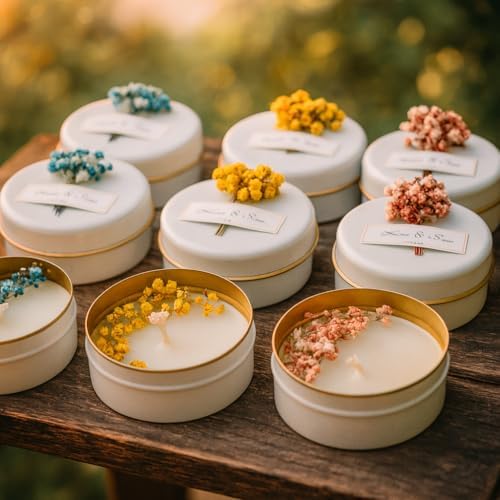 Personalized Natural Soy Wax Wedding Favor Candle Gift Set for Guest - Fall Winter Christmas Custom Dried Flower Bridal Baby Shower Gifts in Bulk (100 Pieces, White Flower) - Image 5