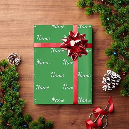 MyPupSocks Personalized Text Wrapping Paper, Custom Logo Gift Wrapping Paper Roll with Printed Name Green for Friend Grandma Grandpa Birthday Wedding Christmas Gifts 3 Rolls - Image 4