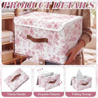 2 Pack Pink Floral Storage Bin with Lids, 15x10x10 Inch - Image 2
