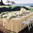 Dark Champagne Polyester Table Clothes for 8 Foot Rectangle Tables, Wrinkle Free Fitted Table Cover 8ft Stretch Tablecloths with Skirt for Parties Weddings Birthday Banquet Baby Shower - Image 6