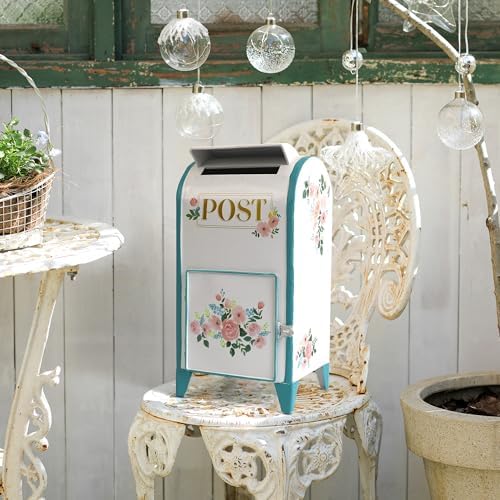 Vintage Wedding Mailbox Post Box Large Metal Wedding Decor Card Box Mail Boxes with Slot & Lid Flower Bird Design for Retro Antique Baby Birthday Shower Graduation Party Reception Gift - Image 3