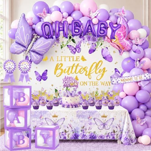 Purple Butterfly Baby Shower Decorations for Girl Party Supplies Set by Unknown