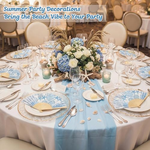 Karenhi 36 Pcs Beach Paper Fans Bulk Blue Coastal Party Folding Hand Fans - Image 6