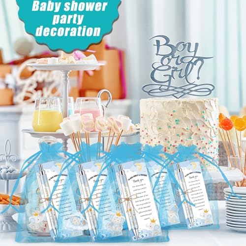 145 Pieces Baby Shower Favors for Guest Blue Elephant Ballpoint Pens and Keychains Gifts for Boys Bulk Retractable Baby Shower Pens Gender Reveal Greeting Cards Souvenirs Prizes Party Favors - Image 5