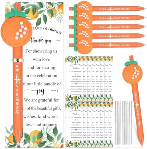 50 Set Baby Shower Gifts Pens for Guests Baby Shower Party Favors Retractable Ballpoint Pens with Thank You Cards for Gender Reveal Souvenir Game Prize (A Little Cutie) by Surfinton