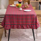 vctops Christmas Red Plaid Ruffle Table Cloth, Farmhouse Cotton Linen Tablecloth, Washable Table Cover for Rectangle Table Baby Shower Kitchen Party Wedding Decor (Red B,55"x94") - Image 2
